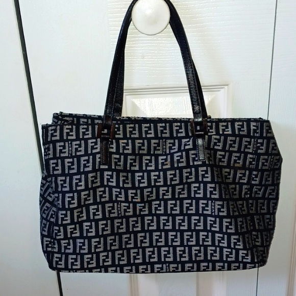 Authentic FENDI Navy Zucchino Hand Bag/Tote - Picture 1 of 7